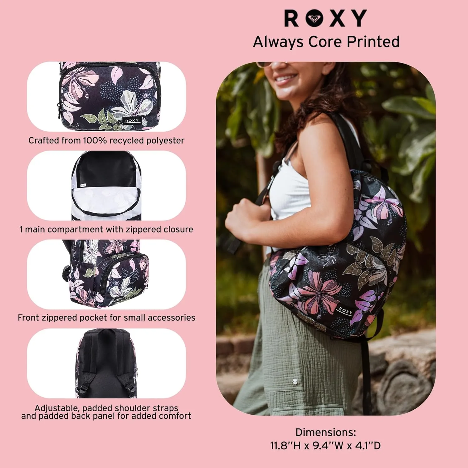 Roxy Women Always Core Mini Backpack, Basil Party Waves, One Size