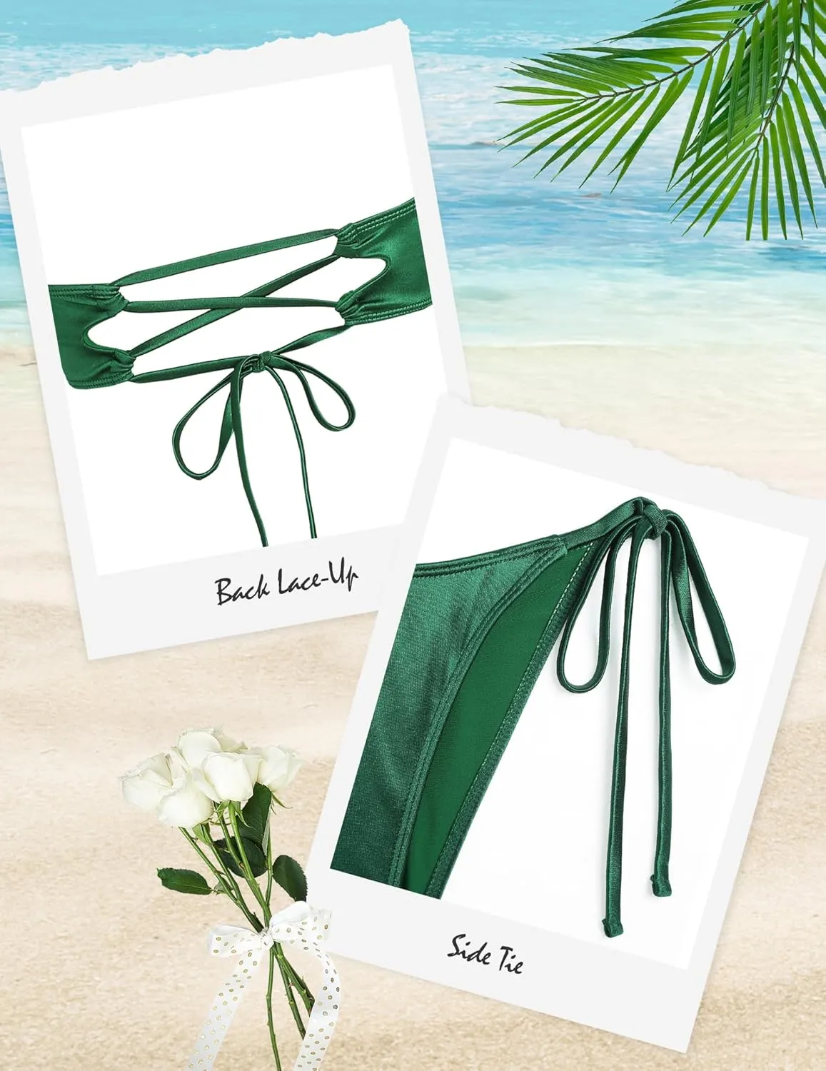 Ruched 3 Piece Swimsuits for Women Ribbed Velvet Bikini Sets with Sarong Coverup Metal Ring Bathing Suit