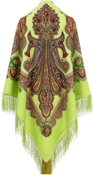 Russian Shawl 100% Wool 57x57 inches Pashmina Scarf 146x146 cm Woolen Huge Square Wrap Silk Tassels Fringe Pavlovoposadskiy Platok 1447-2