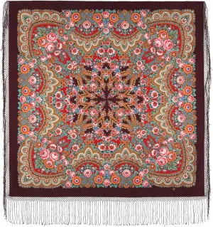 Russian Shawl 100% Wool 58x58 inches Pashmina Russian Scarf 148x148 cm Huge Wrap silk tassels fringe Russian Scarf Pavlovoposadskiy Platok 874-7
