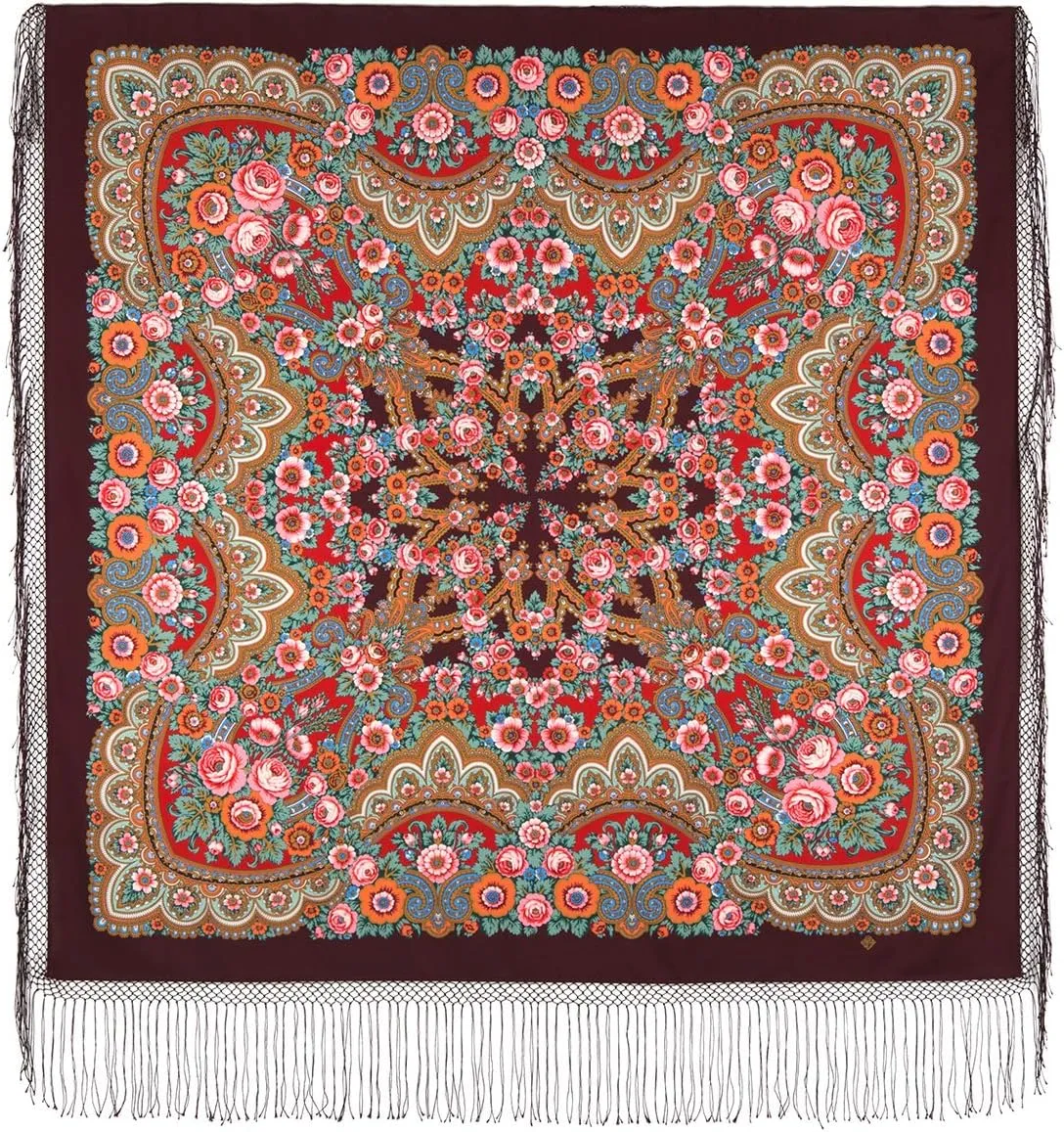 Russian Shawl 100% Wool 58x58 inches Pashmina Russian Scarf 148x148 cm Huge Wrap silk tassels fringe Russian Scarf Pavlovoposadskiy Platok 874-7