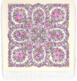 Russian Shawl 100% Wool Scarf 89x89 cm Wrap Silk Fringe 1957-3