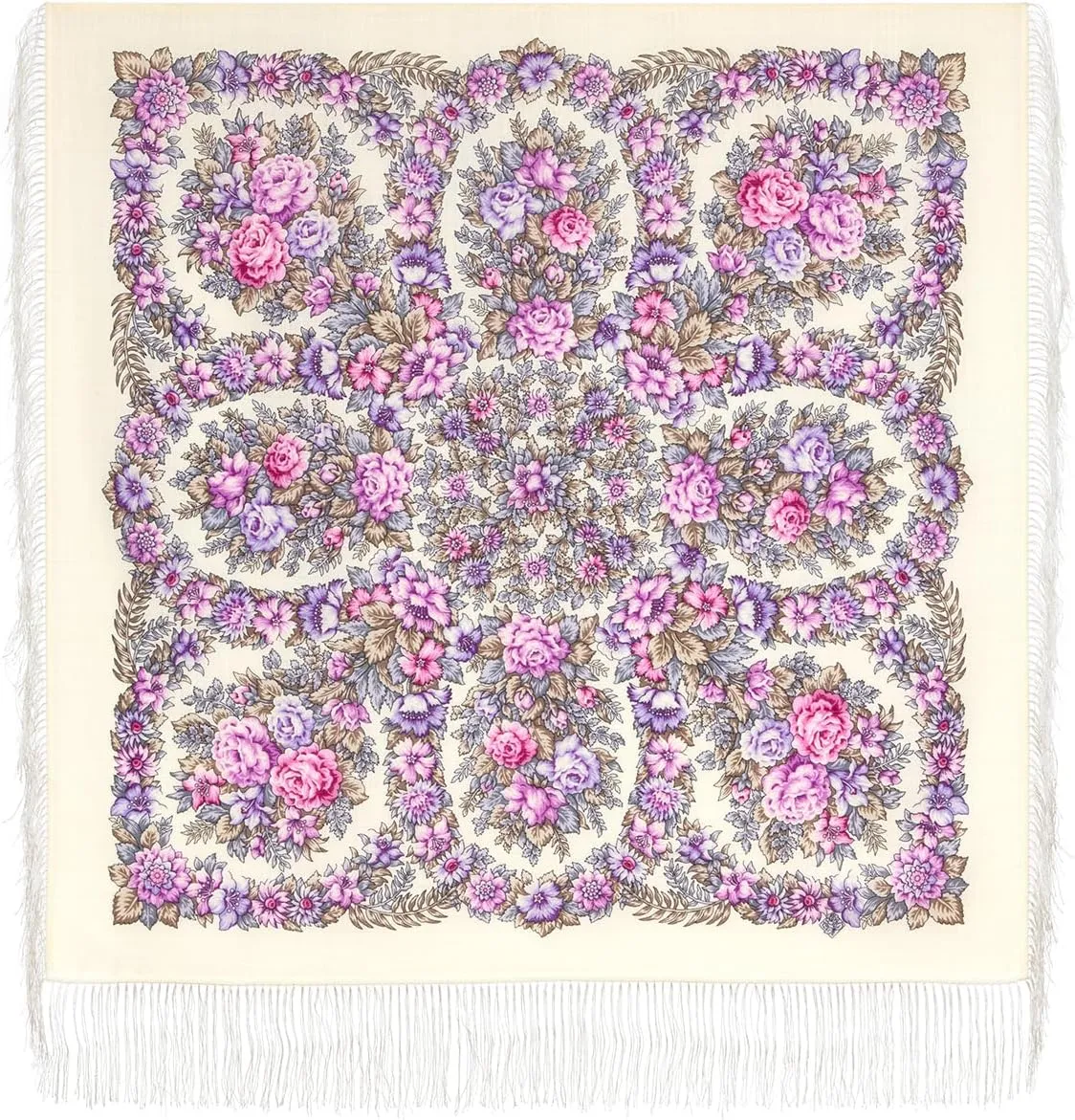 Russian Shawl 100% Wool Scarf 89x89 cm Wrap Silk Fringe 1957-3