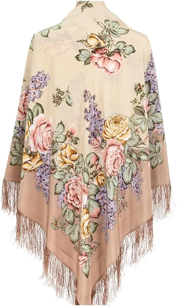Russian Shawl Natural 100% Mulberry Silk 130x130 cm 51x51 inches Scarf Silk Tassels Fringe Wrap 1378-1