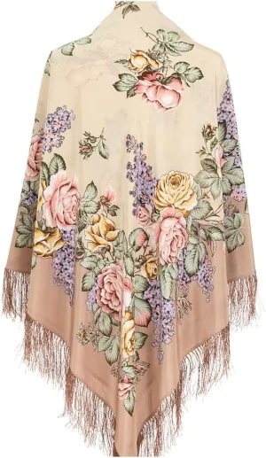 Russian Shawl Natural 100% Mulberry Silk 130x130 cm 51x51 inches Scarf Silk Tassels Fringe Wrap 1378-1