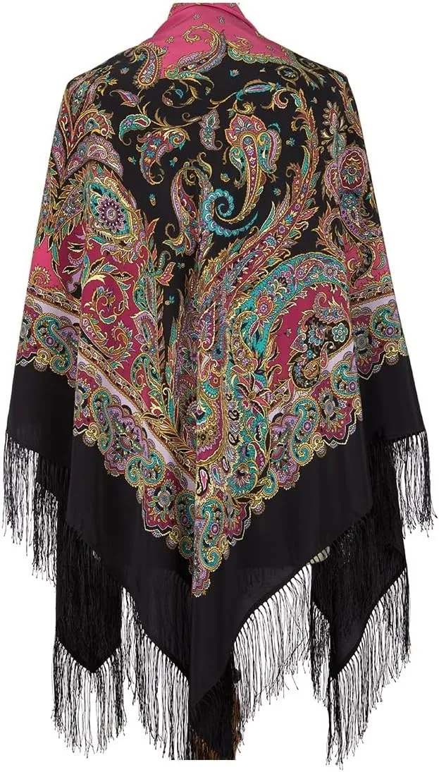 Russian Shawl Natural 100% Mulberry Silk 130x130 cm 51x51 inches Scarf Silk Tassels Fringe Wrap 1429-18
