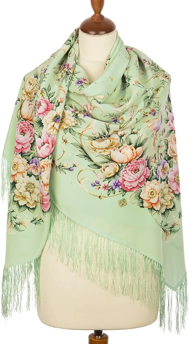Russian Shawl Natural 100% Mulberry Silk 130x130 cm 51x51 inches Scarf Silk Tassels Fringe Wrap 1681-10