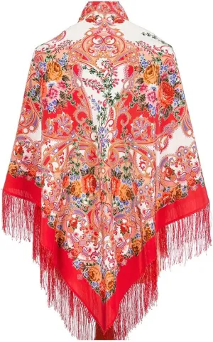 Russian Shawl Natural 100% Mulberry Silk 130x130 cm 51x51 inches Scarf Silk Tassels Fringe Wrap 951-5