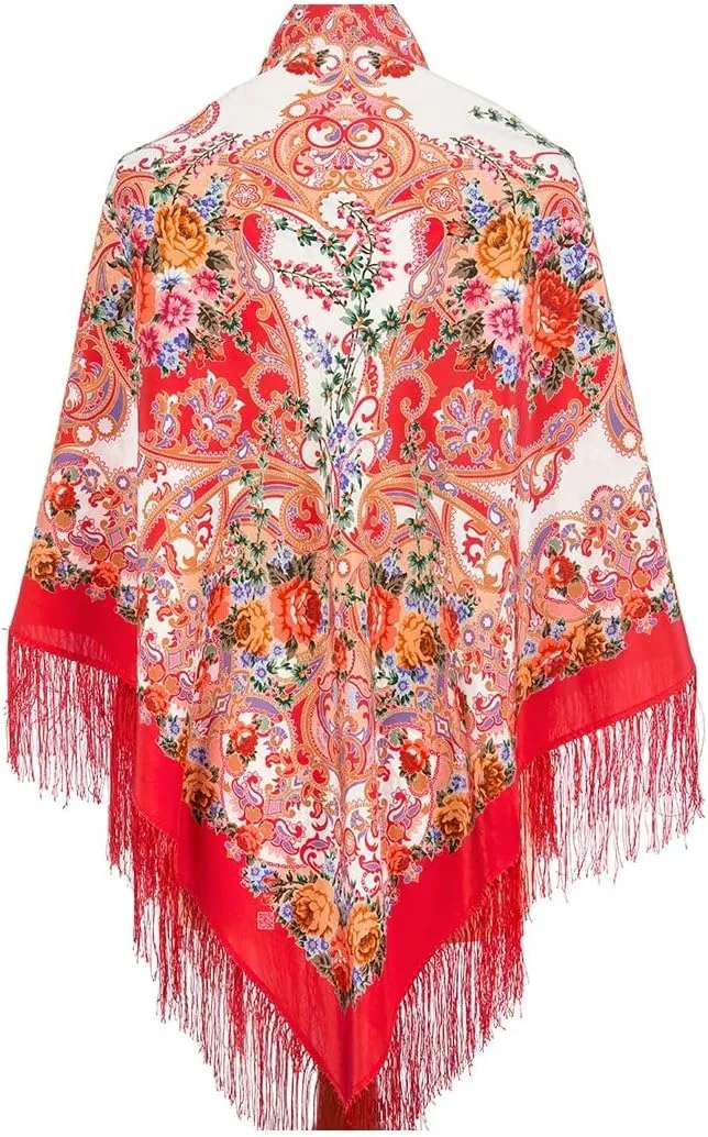 Russian Shawl Natural 100% Mulberry Silk 130x130 cm 51x51 inches Scarf Silk Tassels Fringe Wrap 951-5