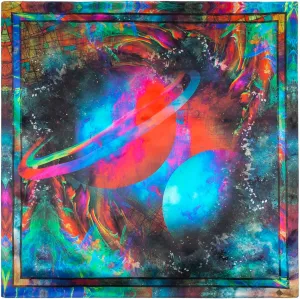Russian Shawl Natural 100% Silk Scarf Wrap 35x35 inches 89x89 cm Pavloposad Shawls for Women Fashion Scarves Pavlovoposadskiy Platok Pavloposadsky Shawl Cosmos 10090-1