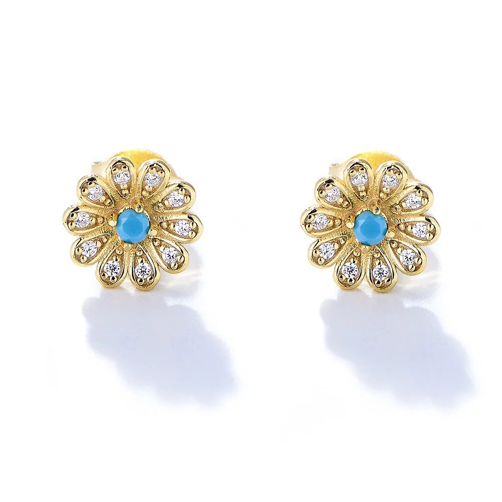 s925 sterling silver zircon sunflower female earrings European and American ins style diamond daisy earrings high-end earrings