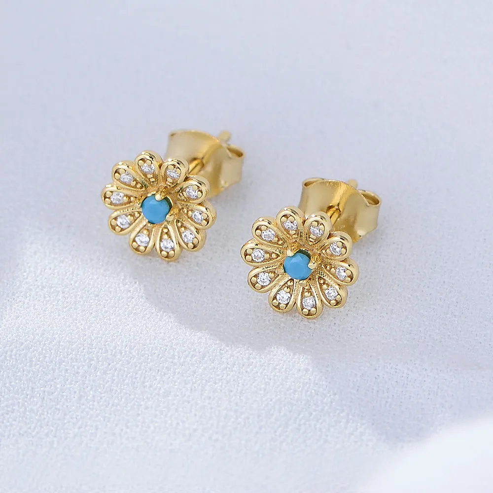 s925 sterling silver zircon sunflower female earrings European and American ins style diamond daisy earrings high-end earrings