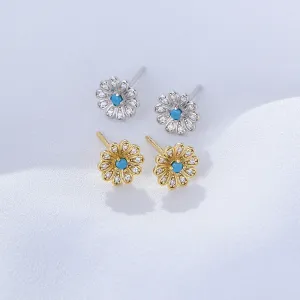 s925 sterling silver zircon sunflower female earrings European and American ins style diamond daisy earrings high-end earrings