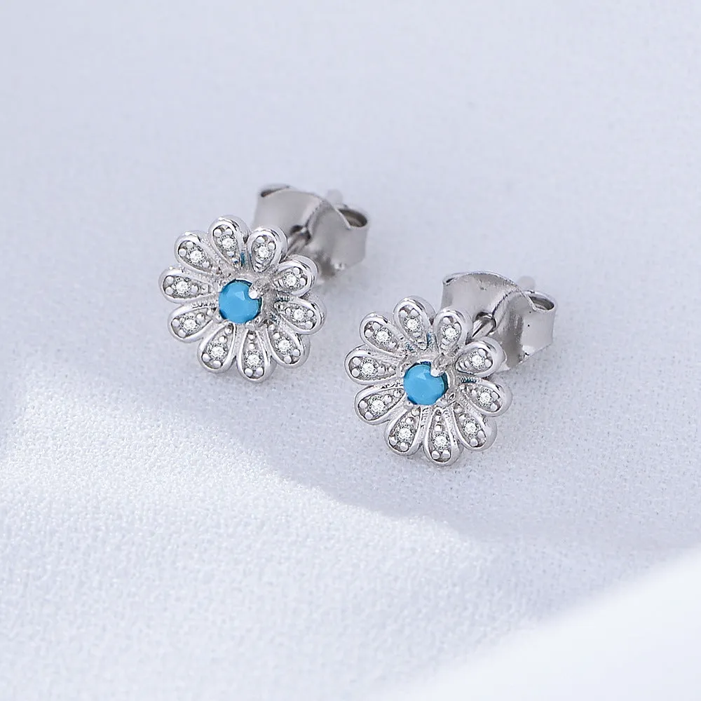 s925 sterling silver zircon sunflower female earrings European and American ins style diamond daisy earrings high-end earrings