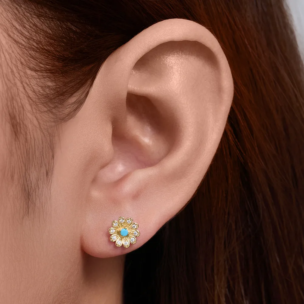 s925 sterling silver zircon sunflower female earrings European and American ins style diamond daisy earrings high-end earrings
