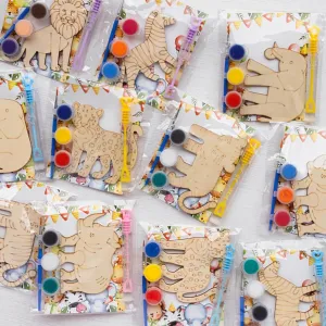 Safari Party Favors - 12 PCS Jungle Craft Kits Party Supplies - Safari Jungle Wooden Painting Kit for Kids with Bubble Wand - Wild Animals Christmas Birthday Goodie Bags Gifts Prizes Girls Boys