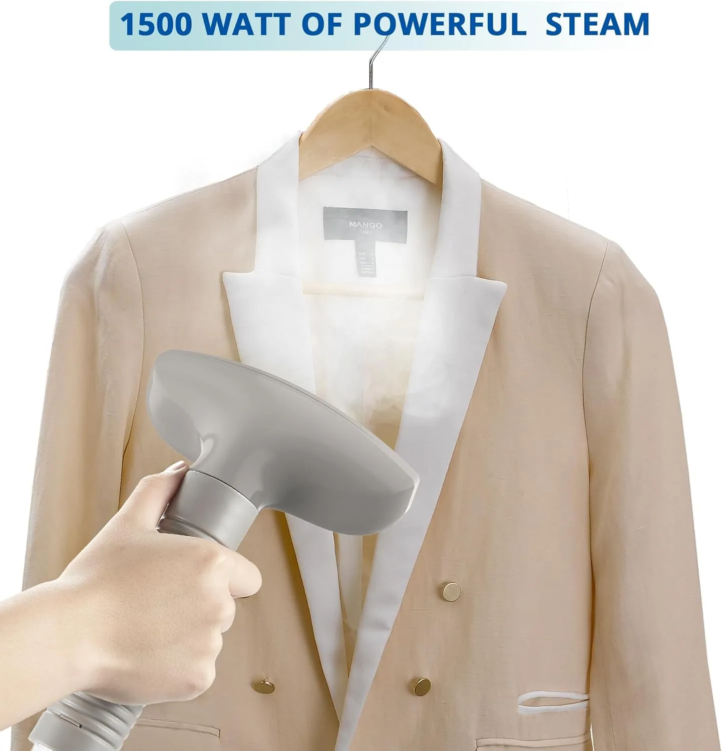 SALAV® Standing Steamer for Clothes, 1500W Powerful Garment Steamer with Roll Wheels, 4 Steam Settings, High Efficiency Stainless Steel Plate, with Limescale Remover Descaler Packets