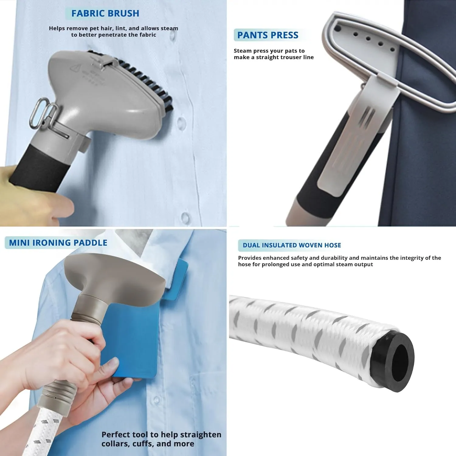 SALAV® Standing Steamer for Clothes, 1500W Powerful Garment Steamer with Roll Wheels, 4 Steam Settings, High Efficiency Stainless Steel Plate, with Limescale Remover Descaler Packets