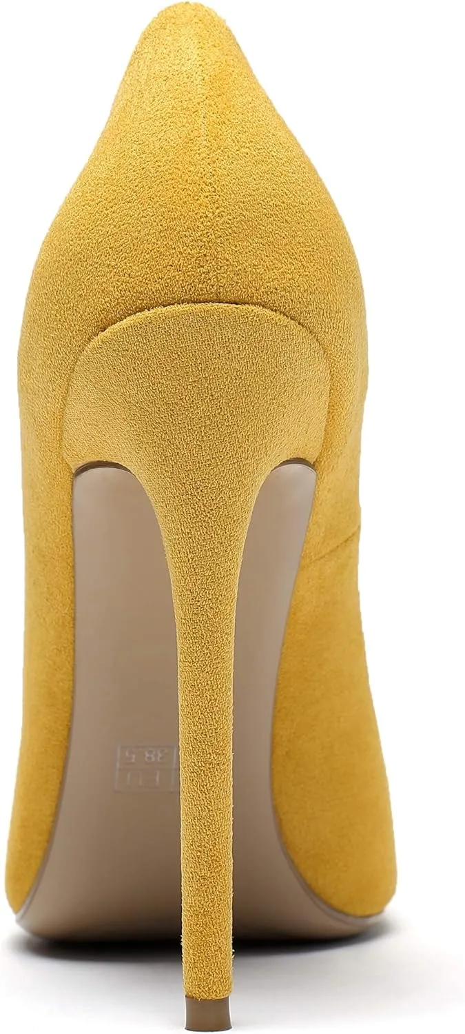 SAMMITOP Women's Pointed Toe High Heel Pumps 10cm Classic Stiletto Suede Shoes