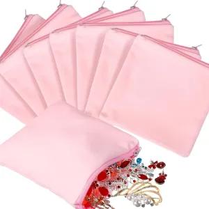 Sanwuta 8 Pcs Zippered Silver Storage Bags Anti Tarnish Silver Pouches Keeper Jewelry Storage Protector Bags(5.9 x 5.9 Inch,Pink)