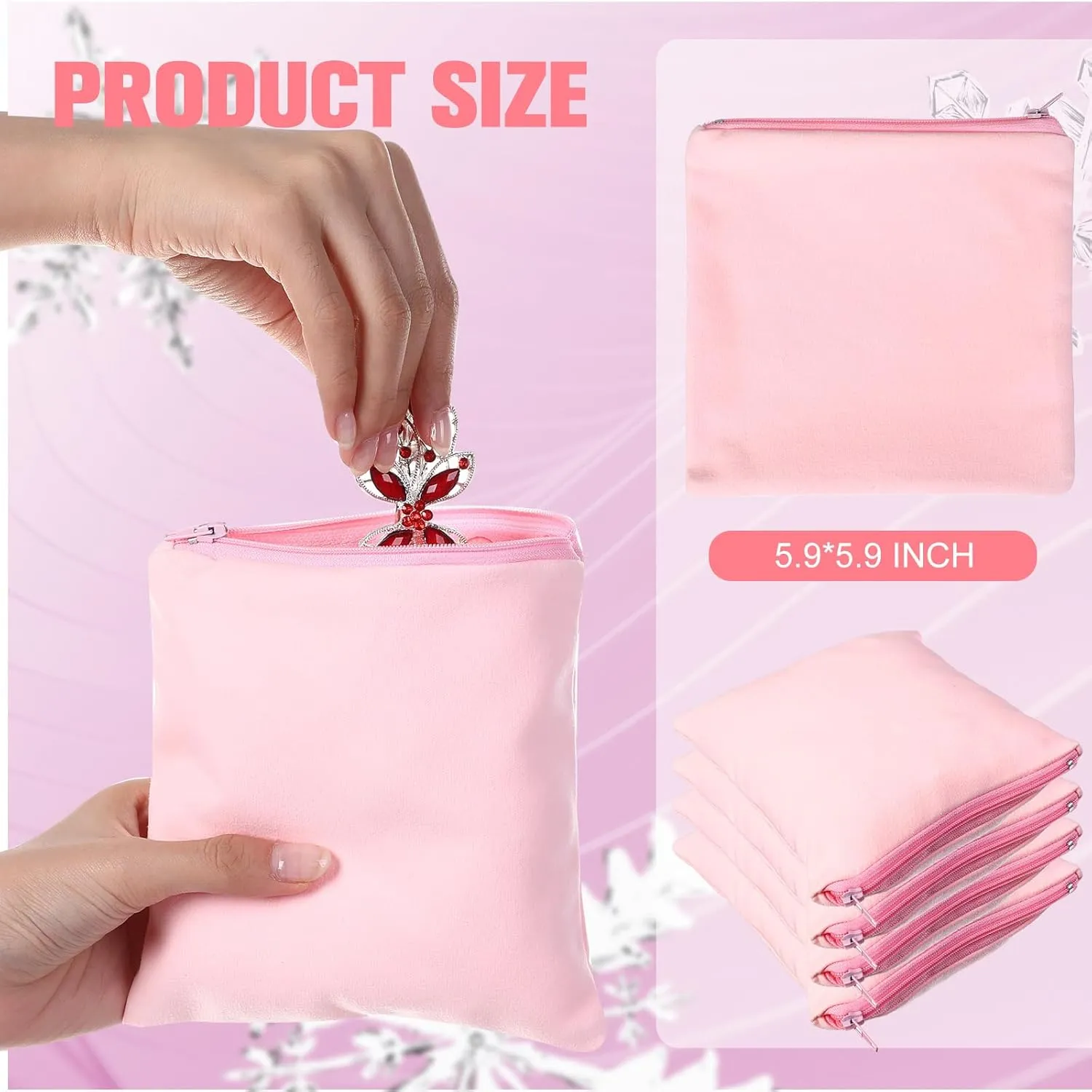 Sanwuta 8 Pcs Zippered Silver Storage Bags Anti Tarnish Silver Pouches Keeper Jewelry Storage Protector Bags(5.9 x 5.9 Inch,Pink)