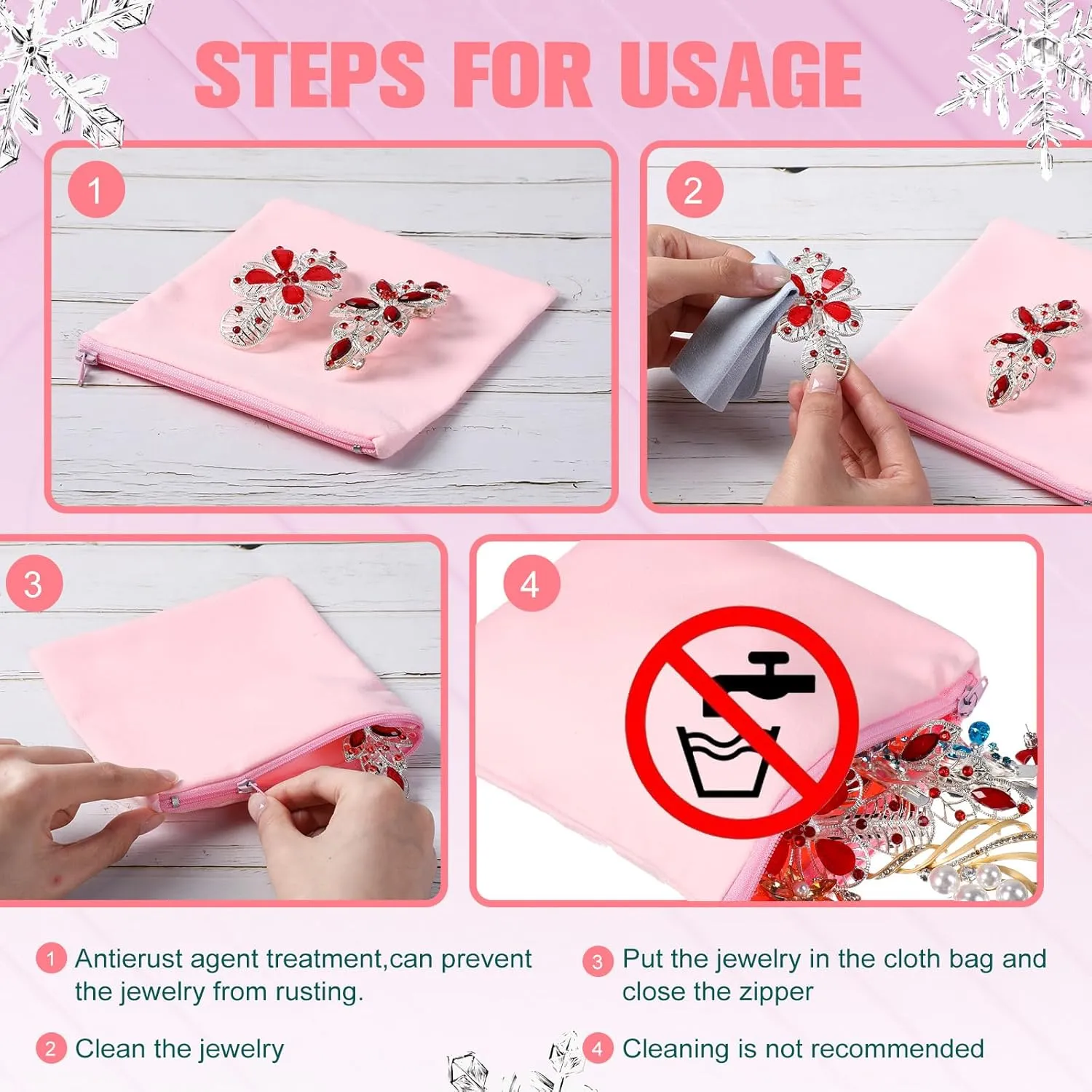 Sanwuta 8 Pcs Zippered Silver Storage Bags Anti Tarnish Silver Pouches Keeper Jewelry Storage Protector Bags(5.9 x 5.9 Inch,Pink)