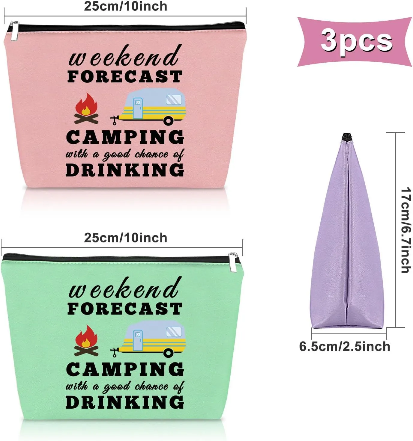 Sazuwu 3PCS Funny Camping Gifts for Couples Makeup Bag Camping Gifts for Camper Family Campfire Gifts Cosmetic Bag Camper Accessories for Travel Trailers Birthday Christmas Gift Travel Pouch
