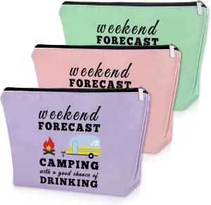 Sazuwu 3PCS Funny Camping Gifts for Couples Makeup Bag Camping Gifts for Camper Family Campfire Gifts Cosmetic Bag Camper Accessories for Travel Trailers Birthday Christmas Gift Travel Pouch