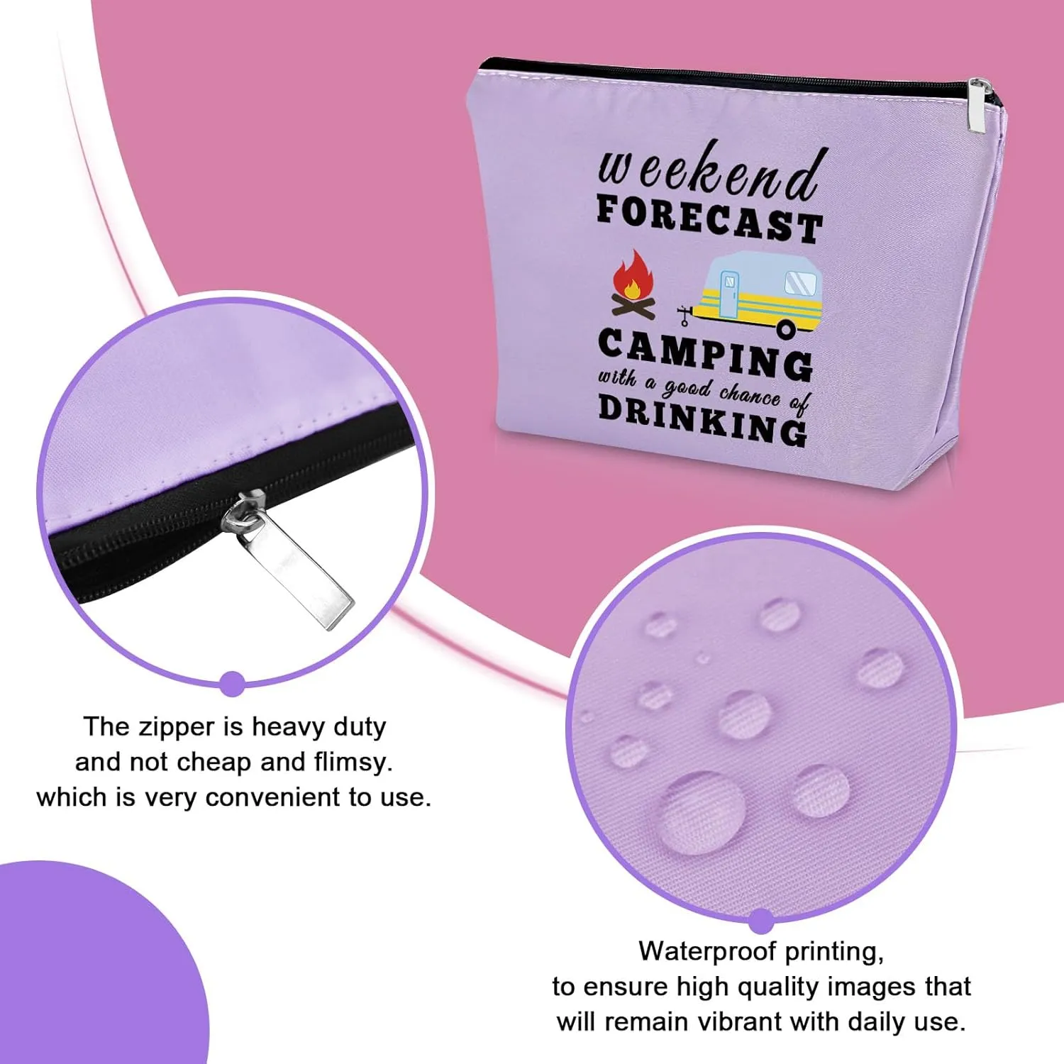 Sazuwu 3PCS Funny Camping Gifts for Couples Makeup Bag Camping Gifts for Camper Family Campfire Gifts Cosmetic Bag Camper Accessories for Travel Trailers Birthday Christmas Gift Travel Pouch