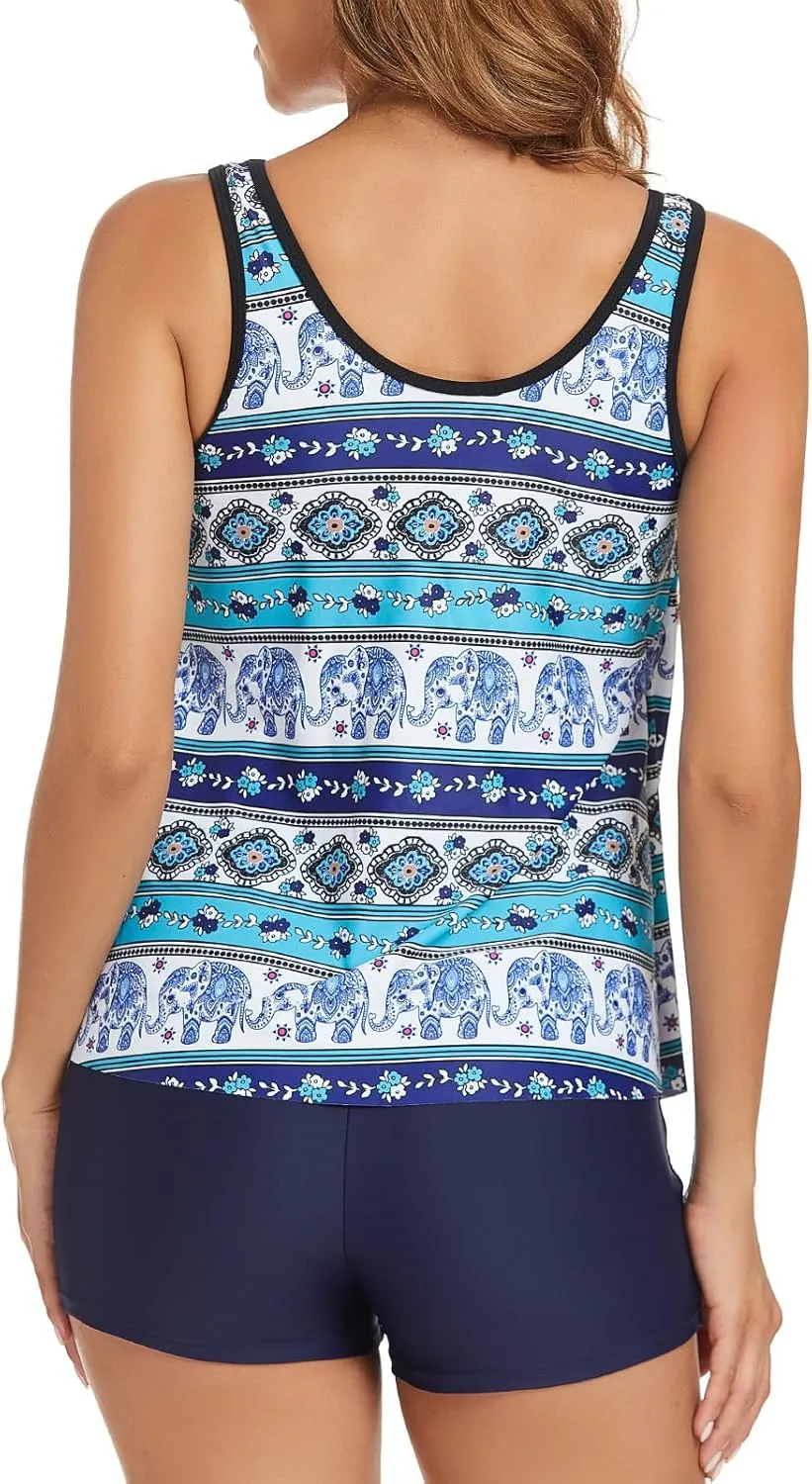 SEAFORM Tankini Swimsuits for Women 2 Piece Floral Print Tank Top with Tummy Control Boyshorts Women's Tankini Bathing Suits