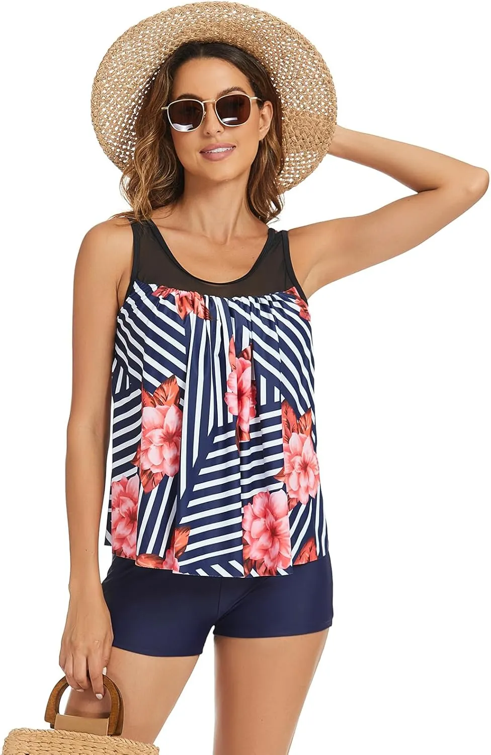 SEAFORM Tankini Swimsuits for Women 2 Piece Floral Print Tank Top with Tummy Control Boyshorts Women's Tankini Bathing Suits