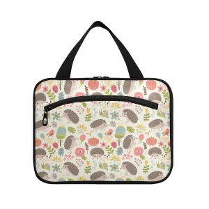 Seamless Forest Hedgehogs Herbs with Flowers Green Leaves Snails 1 PC Hanging Travel Wash bag with Handles, Portable Makeup Organizer Brush Storage Case Portable Travel Cosmetic with Hook M