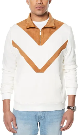 Sean John Mens Faux Suede Insert Pullover Sweater, Off-White, X-Large