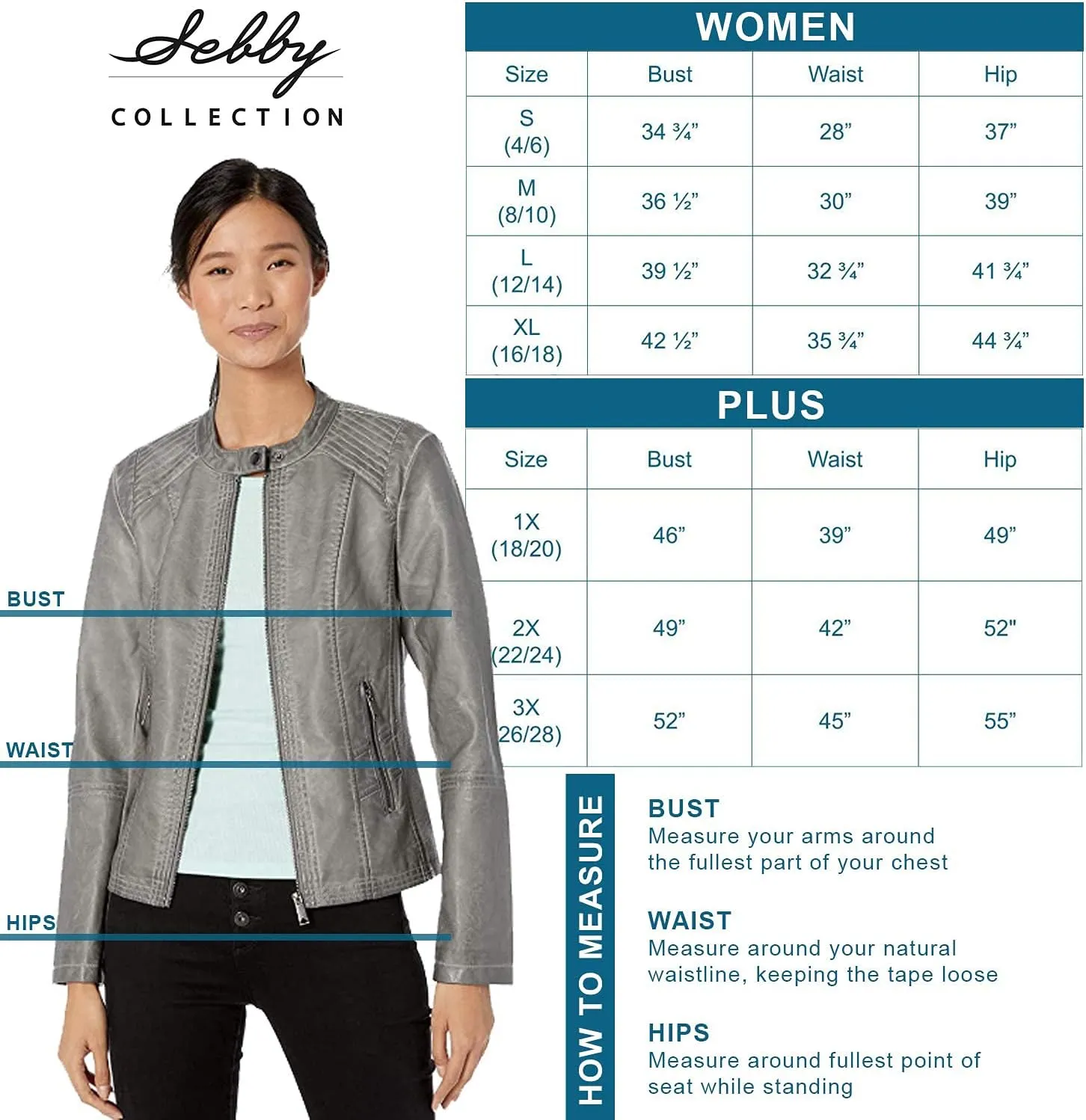 Sebby Collection Women's Faux Leather Jacket with Moto Details and Front Zip Pockets