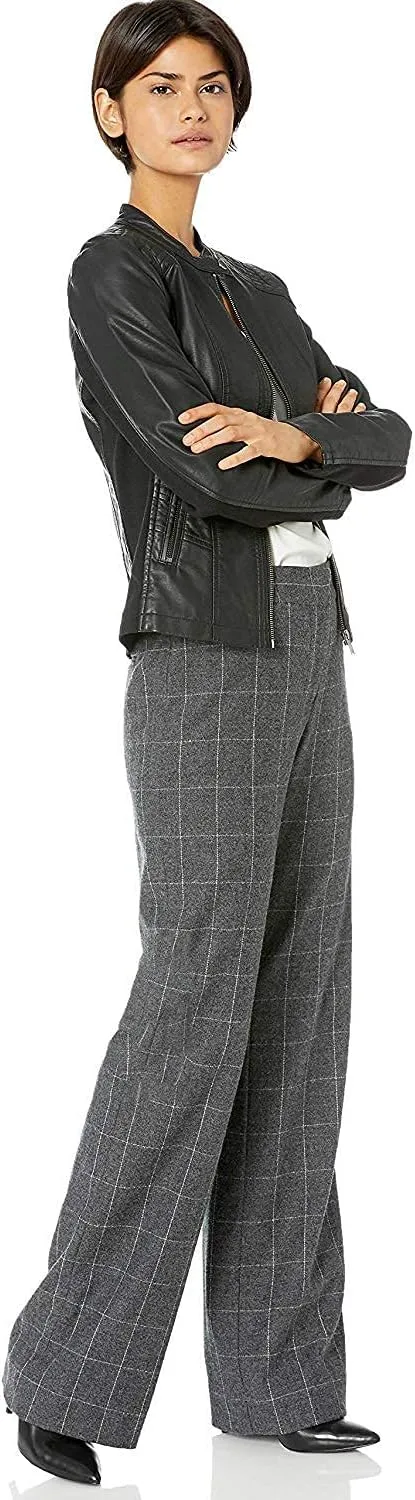 Sebby Collection Women's Faux Leather Jacket with Moto Details and Front Zip Pockets