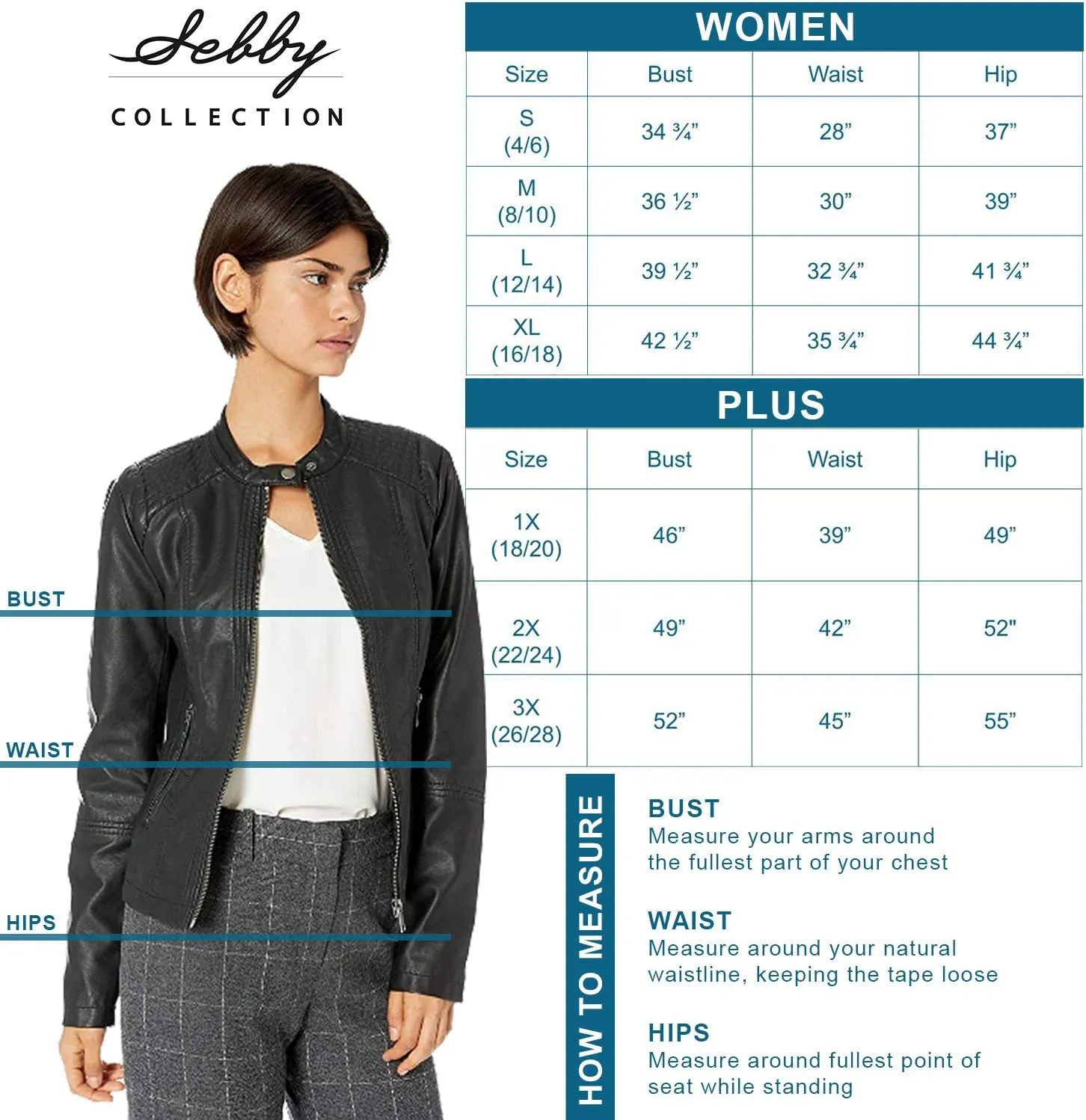 Sebby Collection Women's Faux Leather Jacket with Moto Details and Front Zip Pockets