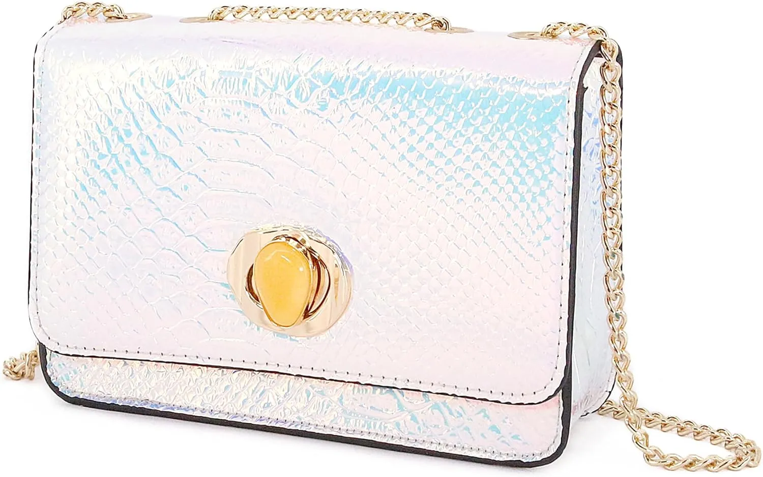Segreto Women Shiny Chain Hologram Holographic Evening Bag Handbag Shoulder Bag Crossbody Bag