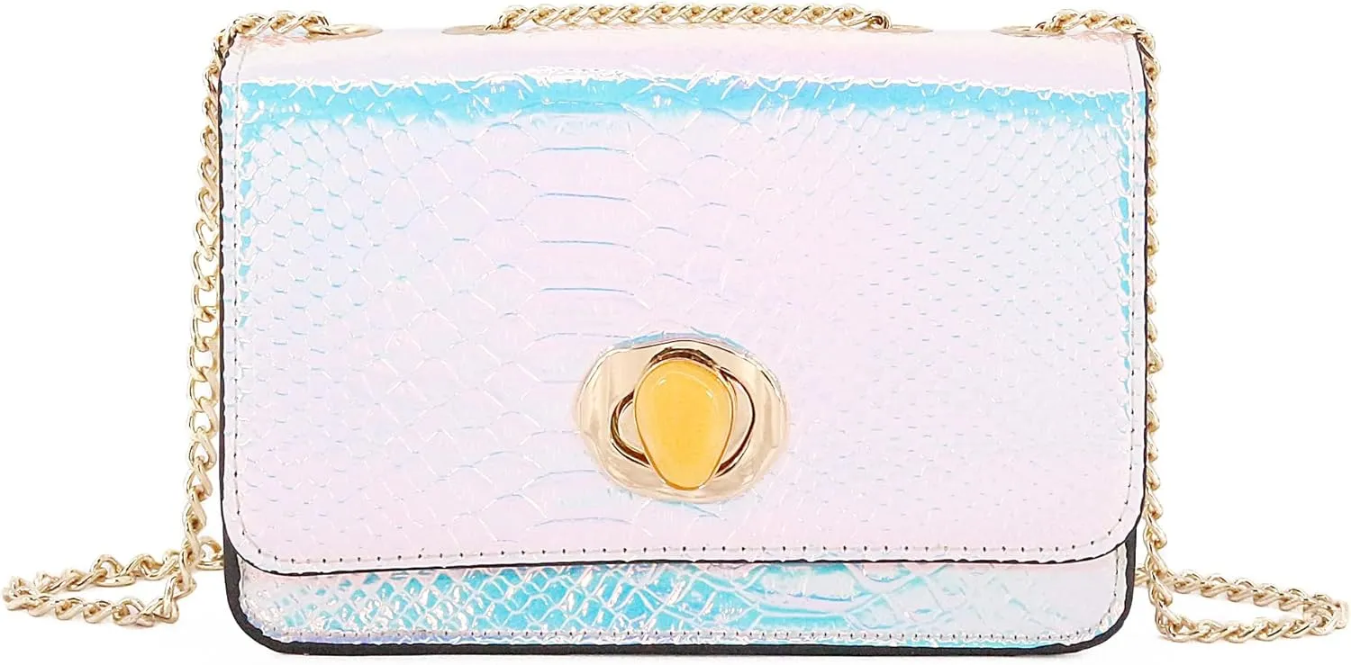 Segreto Women Shiny Chain Hologram Holographic Evening Bag Handbag Shoulder Bag Crossbody Bag