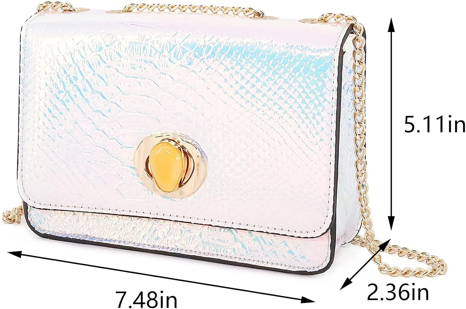 Segreto Women Shiny Chain Hologram Holographic Evening Bag Handbag Shoulder Bag Crossbody Bag