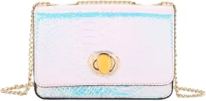 Segreto Women Shiny Chain Hologram Holographic Evening Bag Handbag Shoulder Bag Crossbody Bag