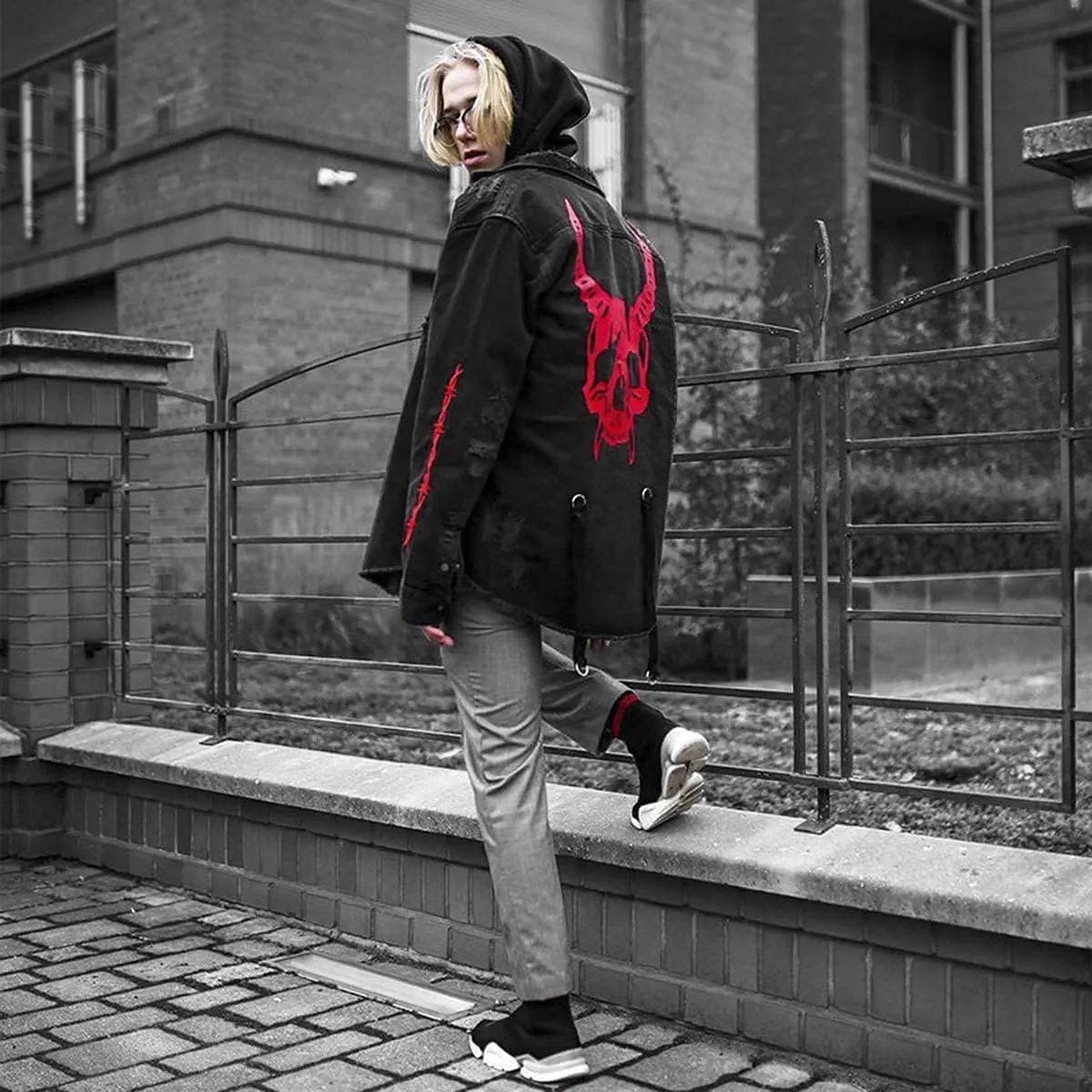 Seidarise Men's black denim jacket Jean Hip Hop Oversized Cropped Street wear Coat