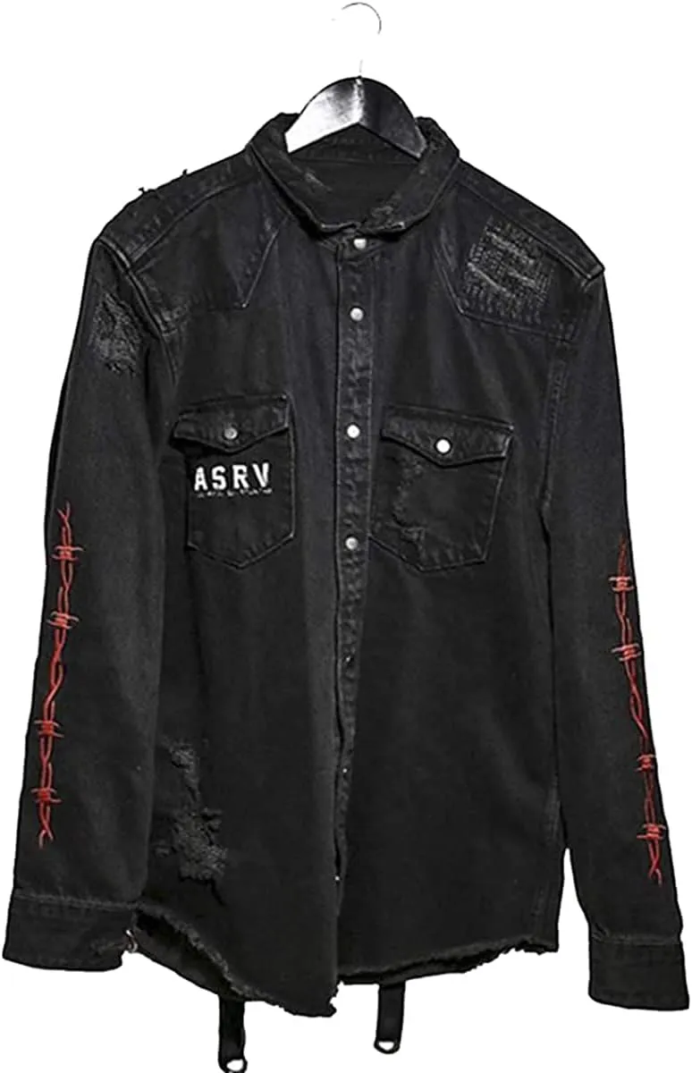 Seidarise Men's black denim jacket Jean Hip Hop Oversized Cropped Street wear Coat