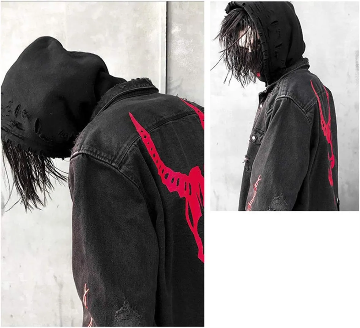 Seidarise Men's black denim jacket Jean Hip Hop Oversized Cropped Street wear Coat