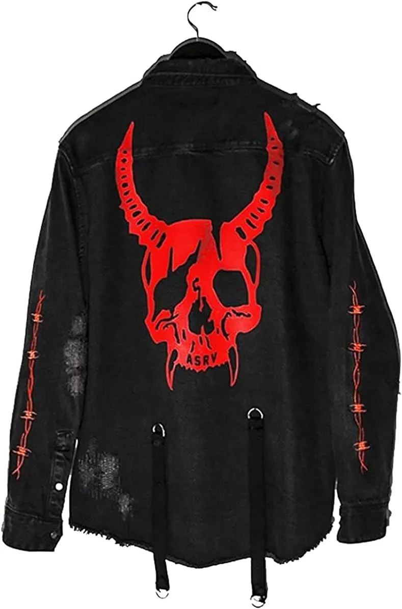 Seidarise Men's black denim jacket Jean Hip Hop Oversized Cropped Street wear Coat
