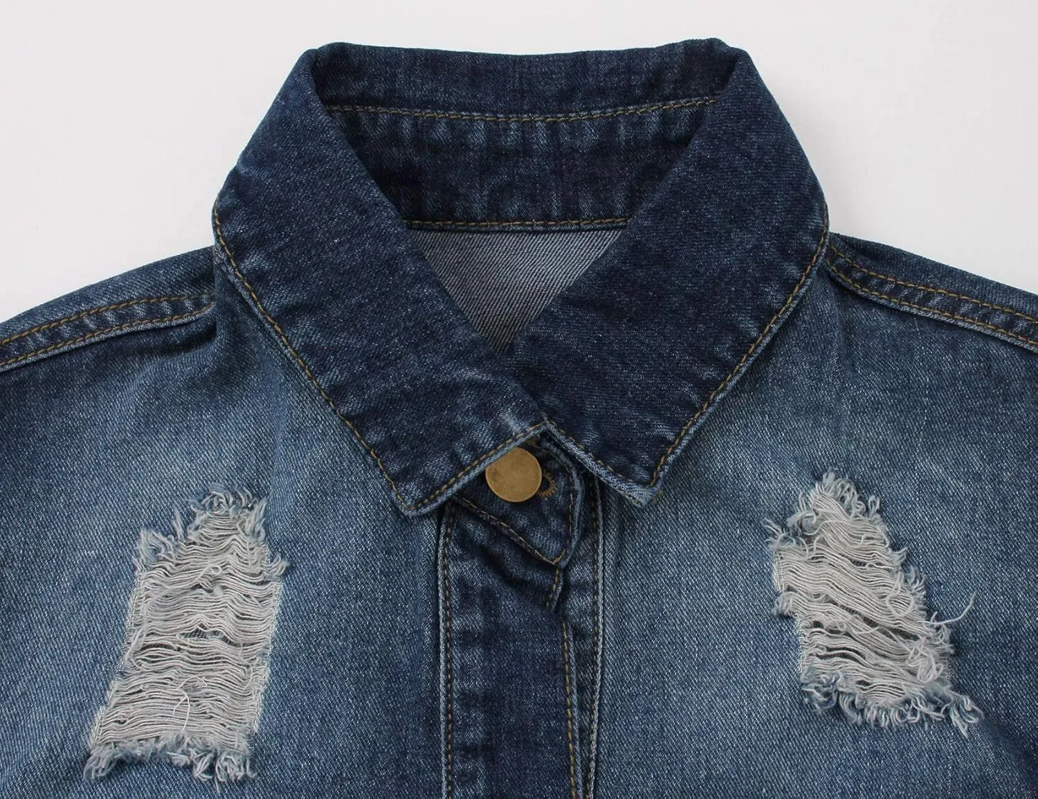 SeNight Women's Jean Jacket Long Sleeve Classic Distressed Fray Hem Tassels Denim Trucker Jackets