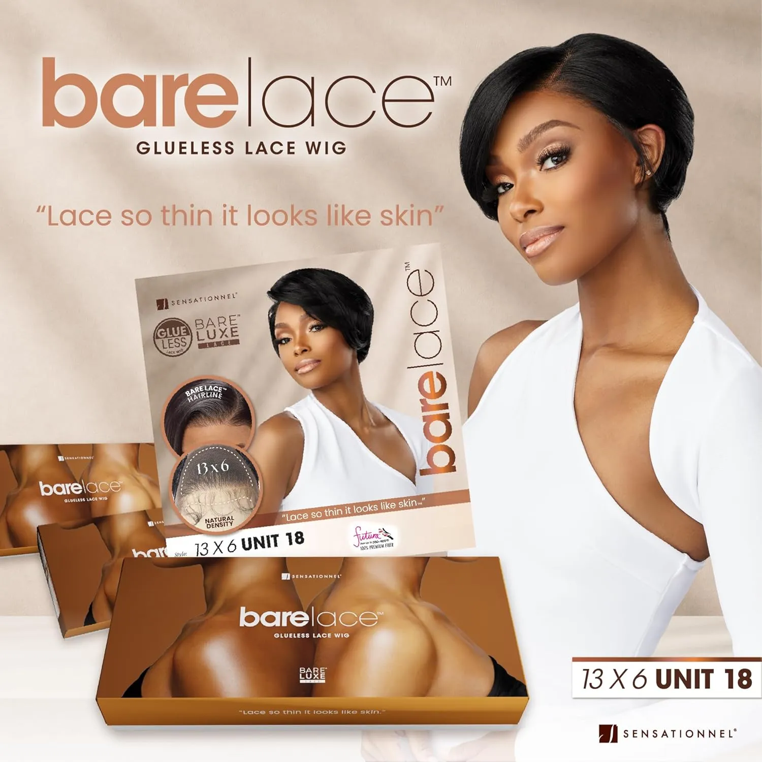 Sensationnel Bare Lace 13X6 Wigs - Unit 18 Lacefrontal Glueless Synthetic 180 Degree Preplucked Hairline (1 JETBLACK)