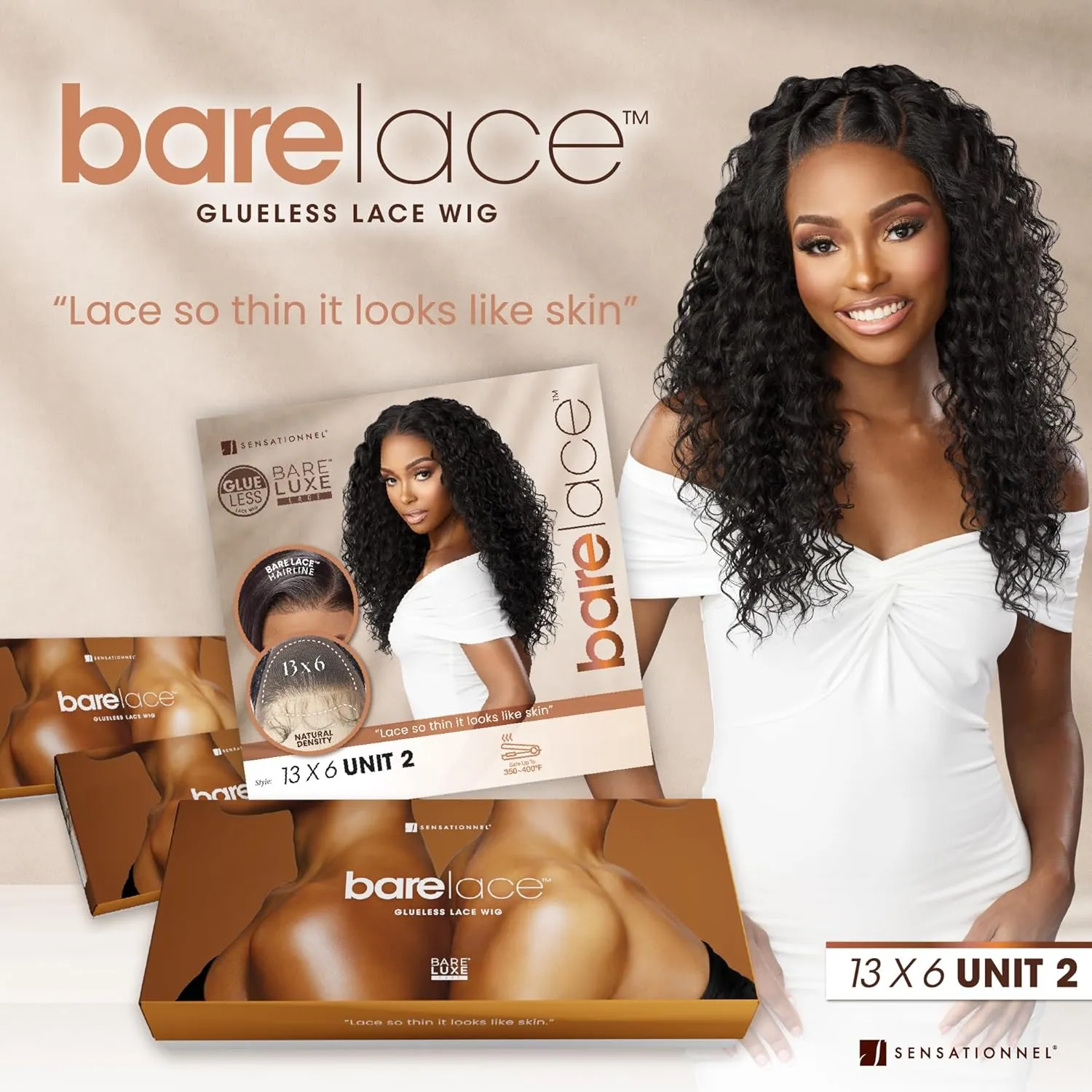 Sensationnel Bare Lace 13X6 Wigs - Unit 2 Lacefrontal Glueless Synthetic 180 Degree Preplucked Hairline (2 DARKBROWN)