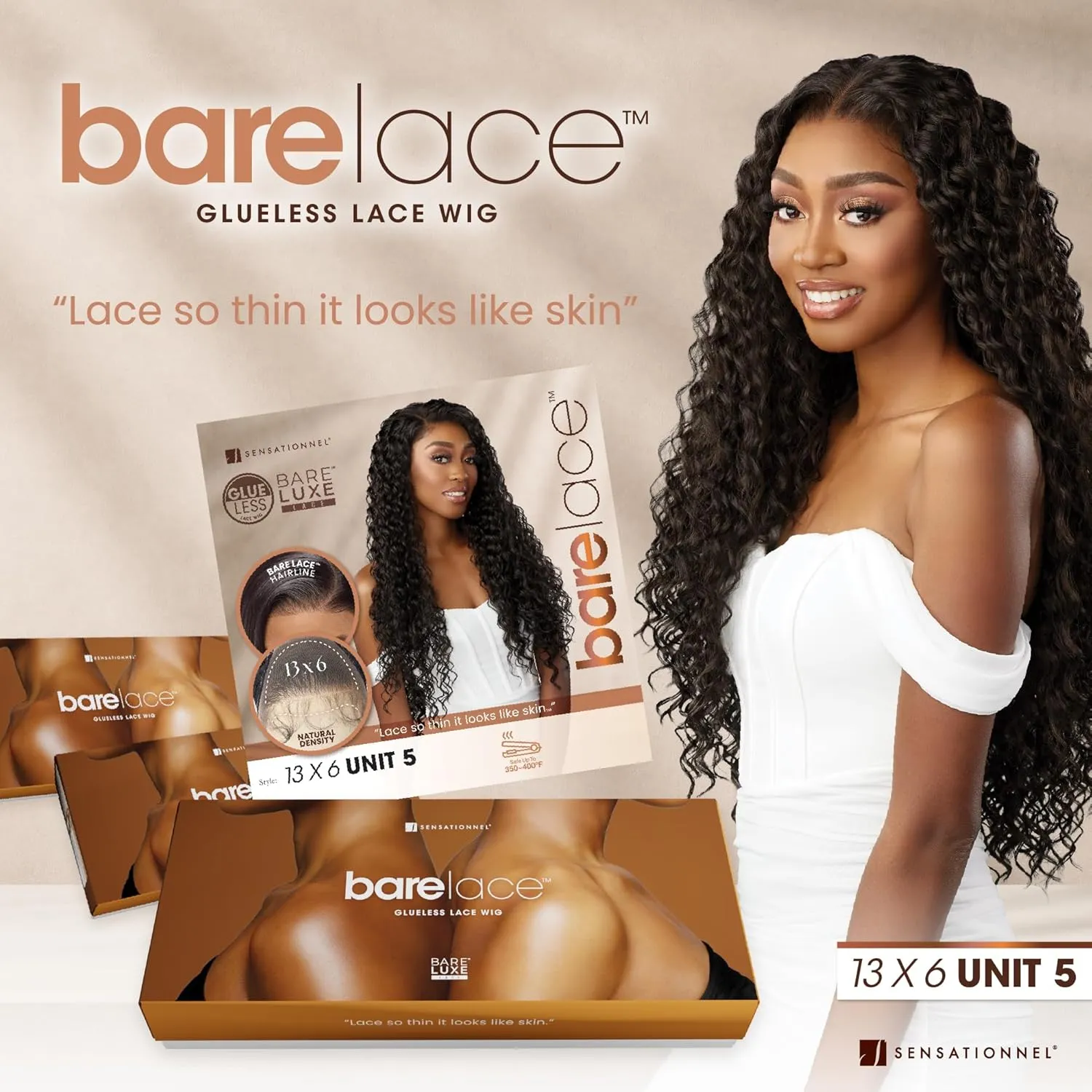 Sensationnel Bare Lace 13X6 Wigs - Unit 5 Lacefrontal Glueless Synthetic 180 Degree Preplucked Hairline (1 JETBLACK)