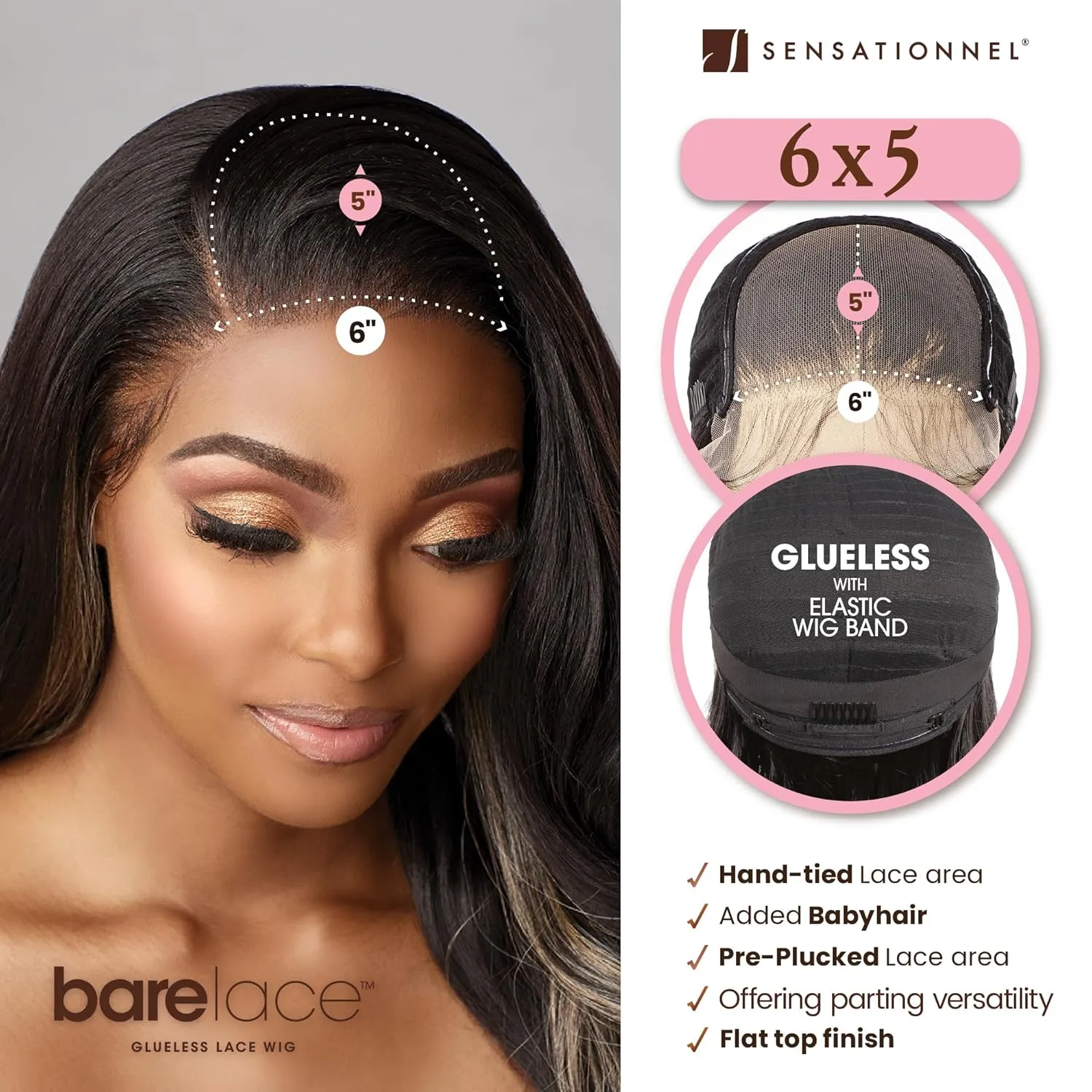 Sensationnel Bare Lace 6X5 Lacewig - Unit 3 Lacefrontal Glueless Synthetic 180 Degree Preplucked Hairline (1 JETBLACK)