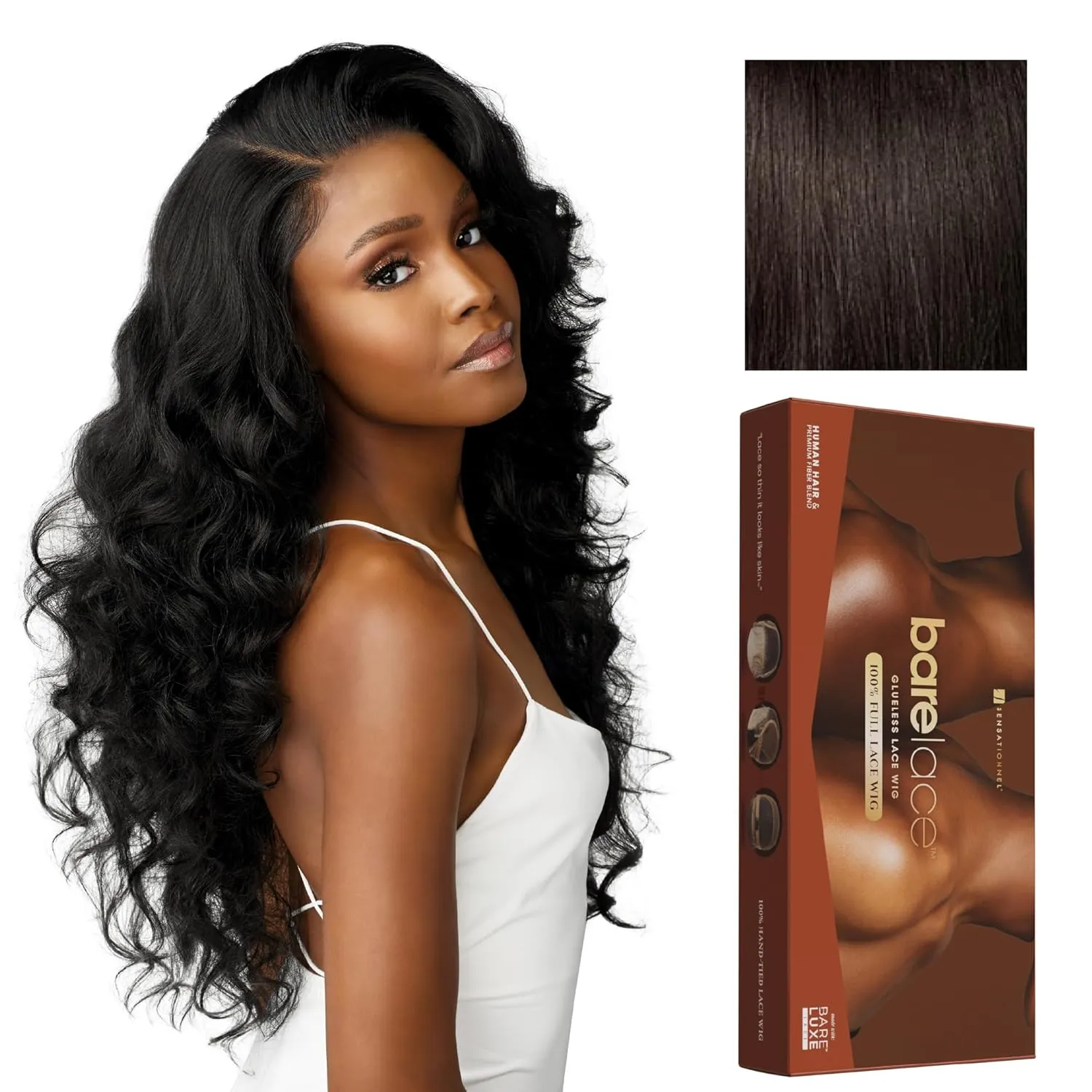 Sensationnel Bare Lace Fulllace Wig - Unit 4 Human Hair Blend All Lacefrontal Glueless Synthetic 180 Degree Preplucked Hairline (2 DARKBROWN)